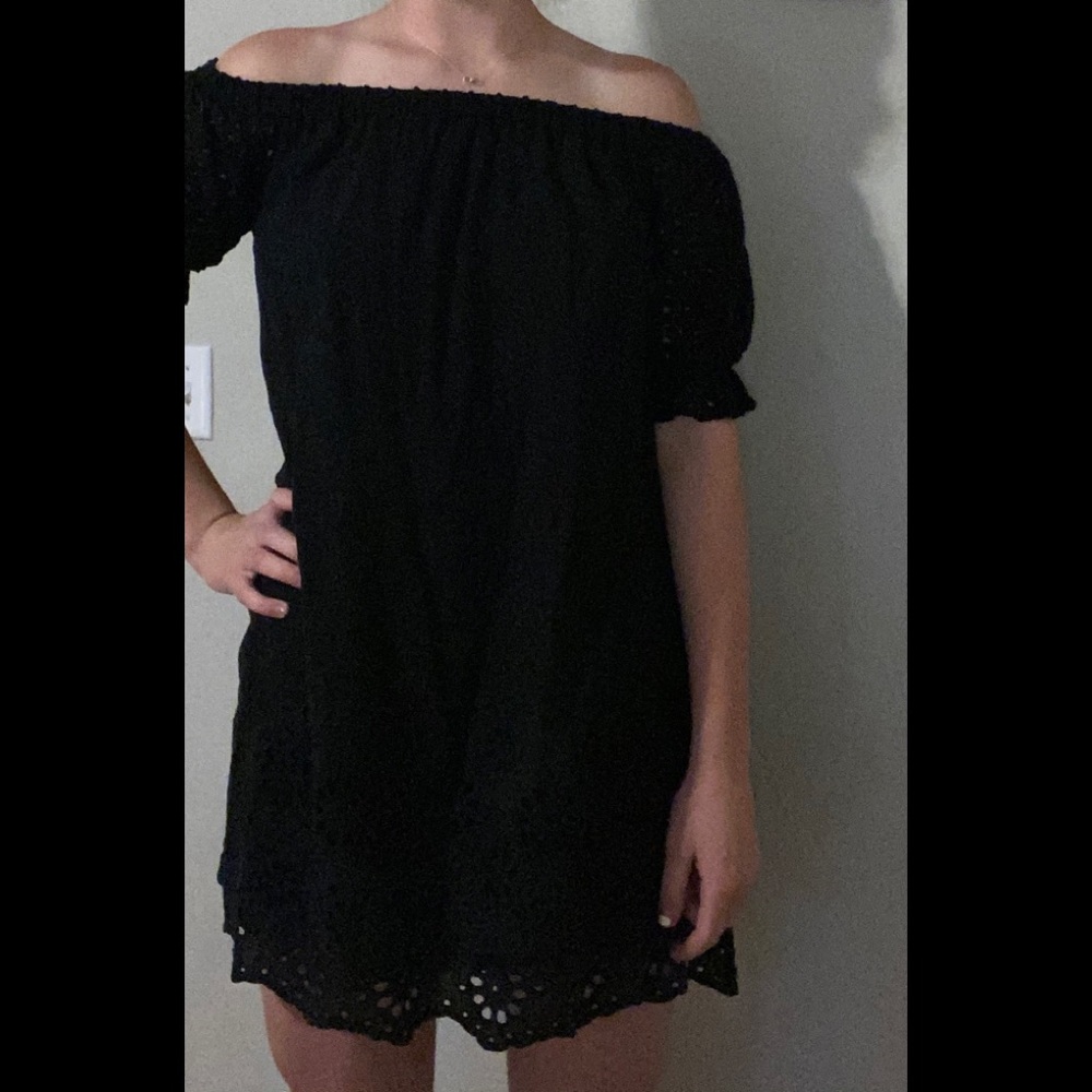 Umgee Black Off the Shoulder Eyelet Dress